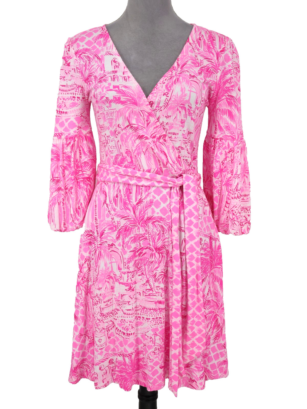 Lilly Pulitzer Dress Womens Small Pink White Floral Stretch Knit Fit n Flare